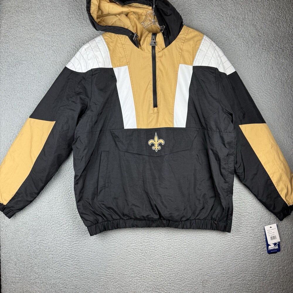 Starter New Orleans Saints NFL Football Pullover Jacket Size XL Black Gold White